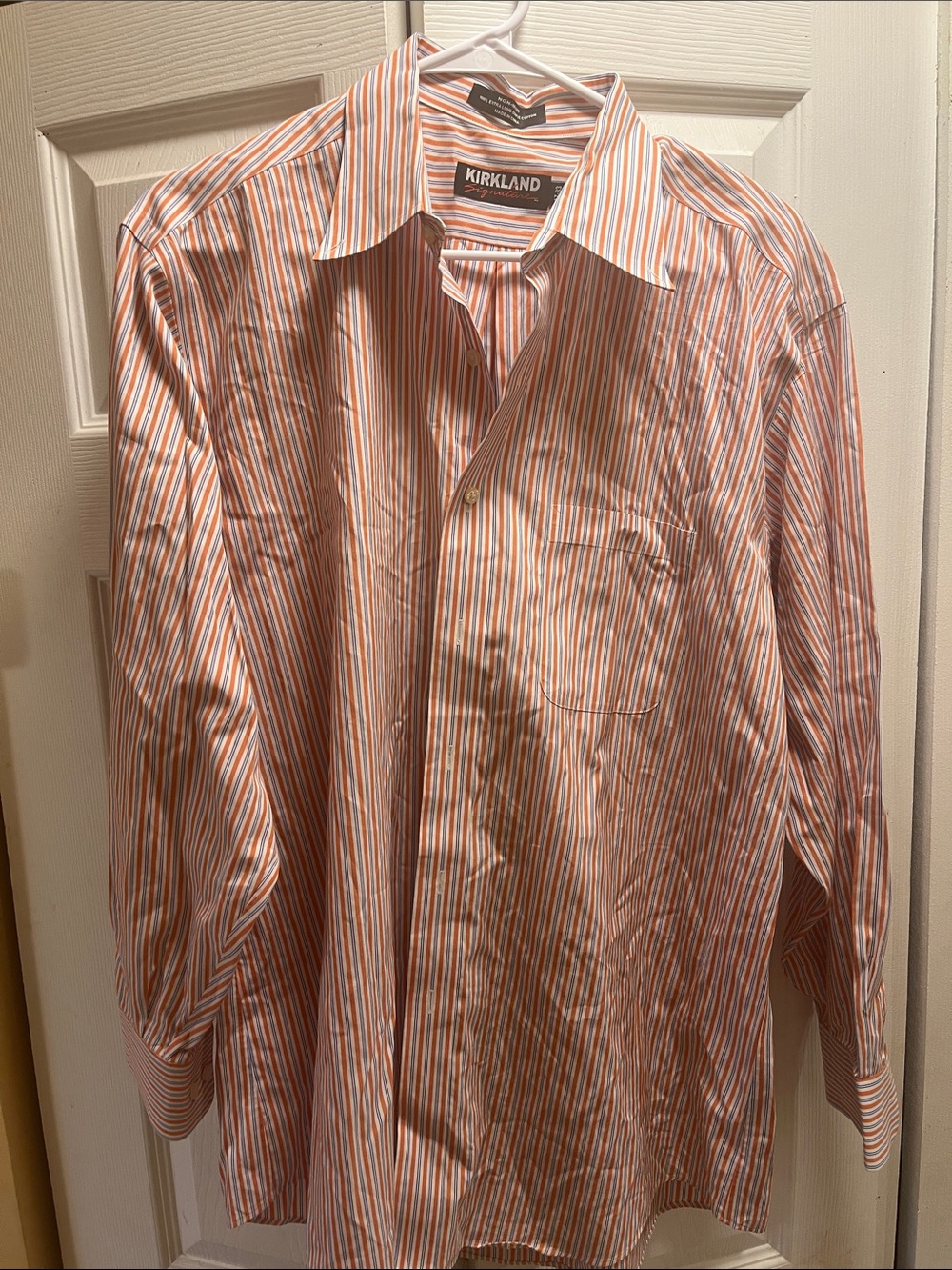 Kirkland Signature Orange and White Striped Dress Shirt